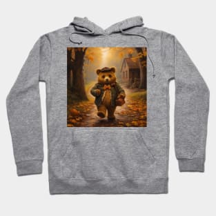 Cute Teddy Bear with Bow Tie Walking in Autumn Forest Hoodie